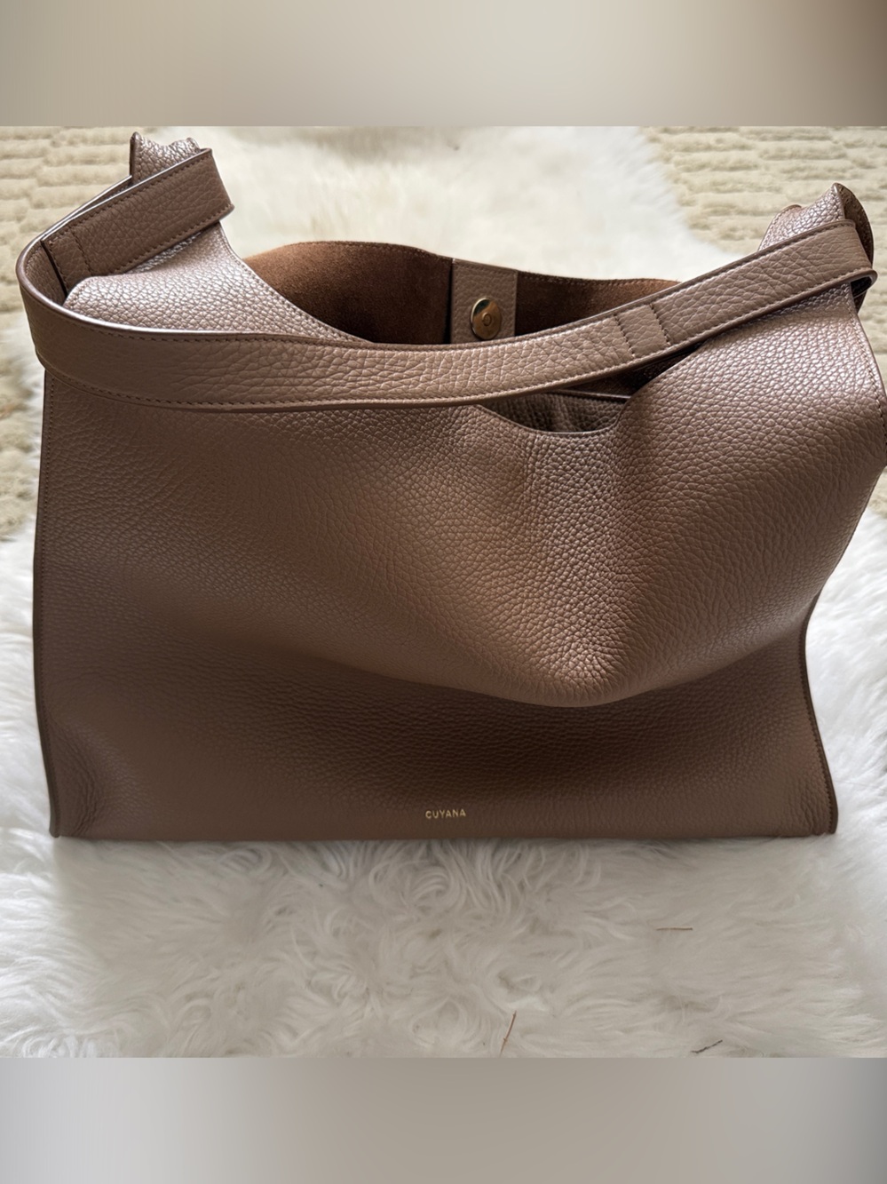 Cuyana Taupe Pebbled Leather Shoulder Bag